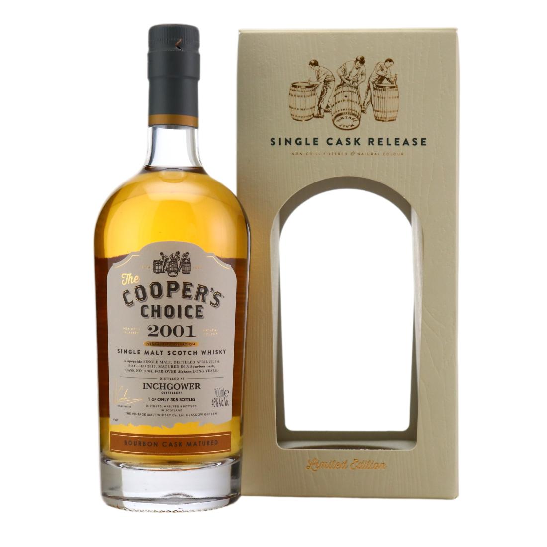 Inchgower The Cooper's Choice 16 Year Old, Bourbon Cask, Cask #3704, 2001, The Vintage Malt Whisky Co., 46% whisky bottle