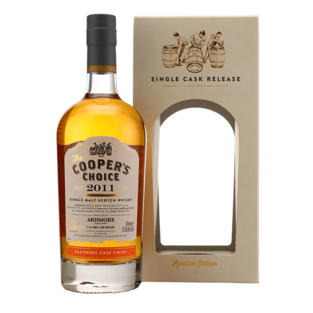 Ardmore 8 Year Old, Sauternes Cask, Cask #355, 2011, The Cooper's Choice, 51.5% whisky bottle