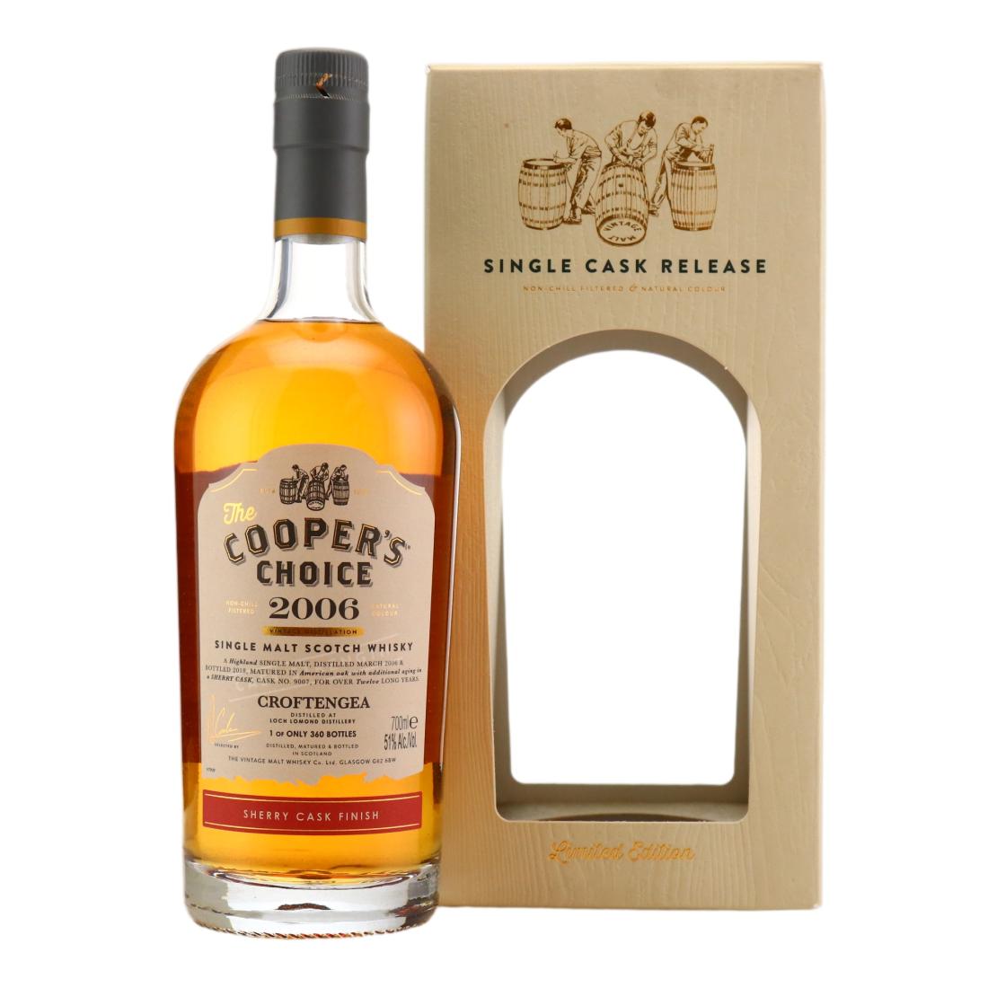 Croftengea 12 Year Old, Sherry Cask, Cask #9007, 2006, The Vintage Malt Whisky Co., 51% whisky bottle