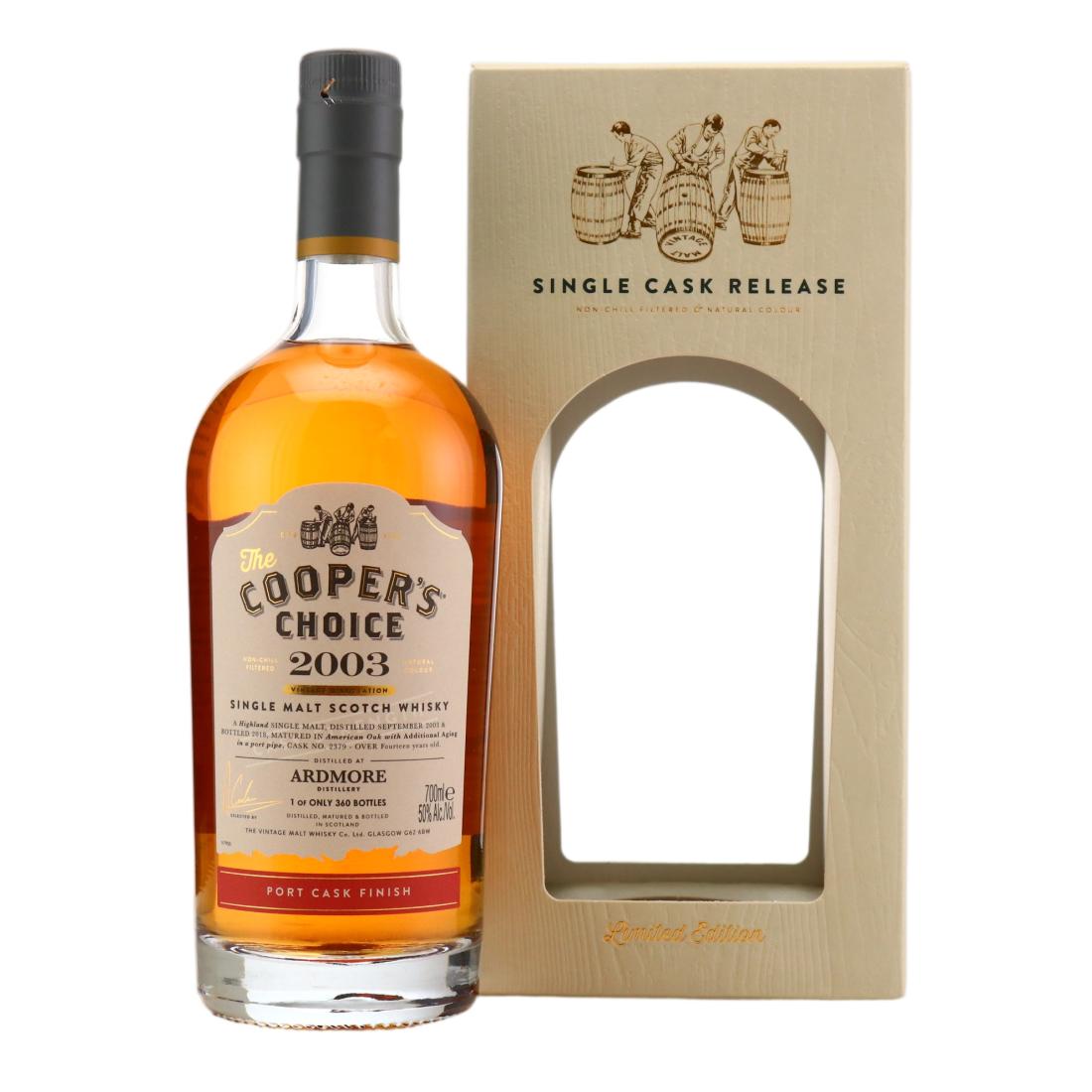 Ardmore The Cooper's Choice 14 Year Old, Port Cask, Cask #2379, 2003, The Vintage Malt Whisky Co., 50% whisky bottle
