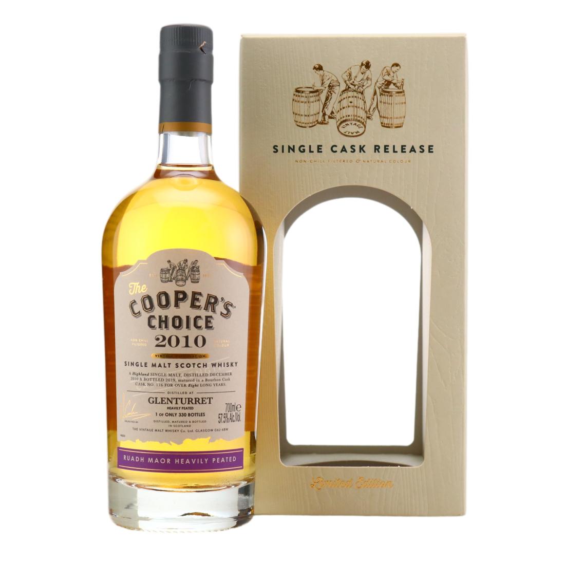 Glenturret Ruadh Maor 8 Year Old, Bourbon Cask, Cask #176, 2010, The Cooper's Choice, 57.5% whisky bottle