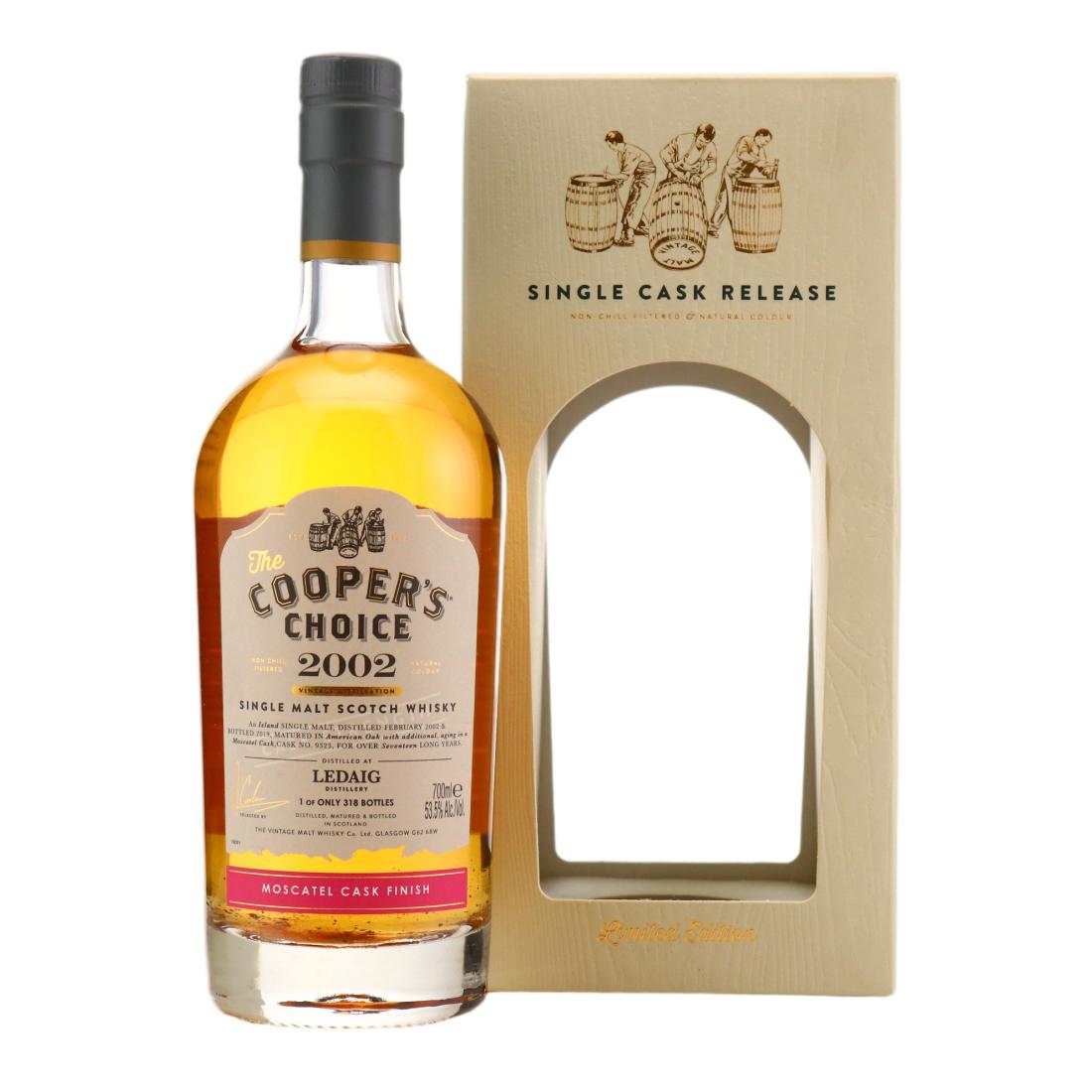 Ledaig The Cooper's Choice 17 Year Old, Moscatel Cask, Cask #9323, 2002, The Vintage Malt Whisky Co., 53.5% whisky bottle
