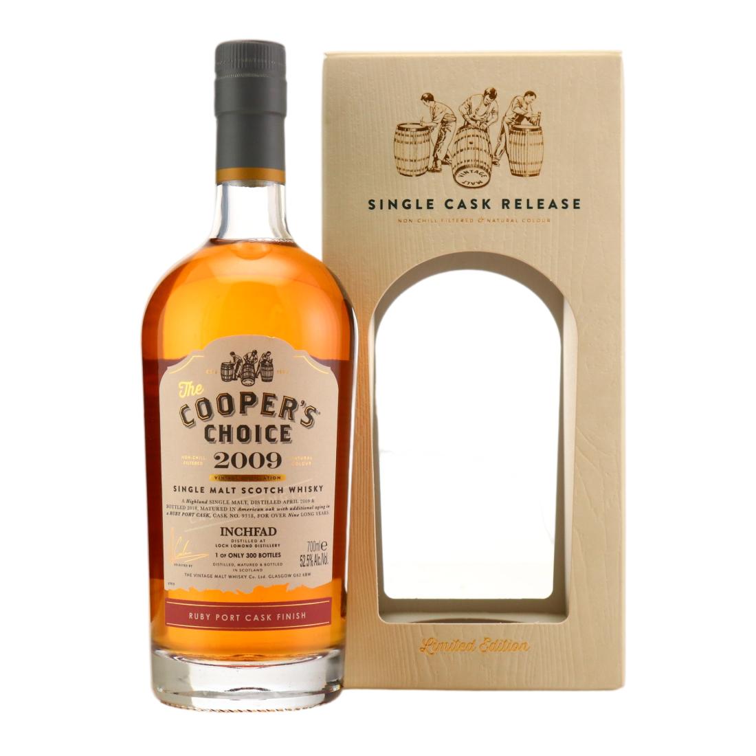 Inchfad 9 Year Old, Port Cask, Cask #9318, 2009, The Cooper's Choice, 52.5% whisky bottle