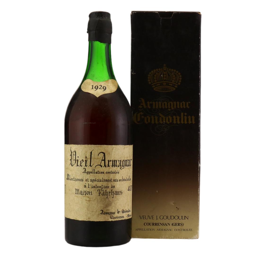 Goudoulin Vieil Armagnac 1929, 40% whisky bottle