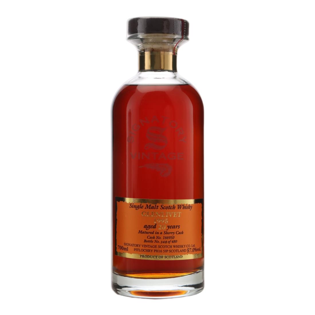 Glenlivet The Decanter Collection 20 Year Old, Sherry Cask, Cask #166950, 1995, Signatory Vintage, 57% whisky bottle