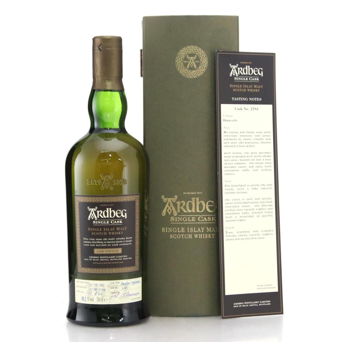 Ardbeg Single Cask #31 Year Old, Bourbon Cask, Cask #2781, 2004, 49.2% whisky bottle