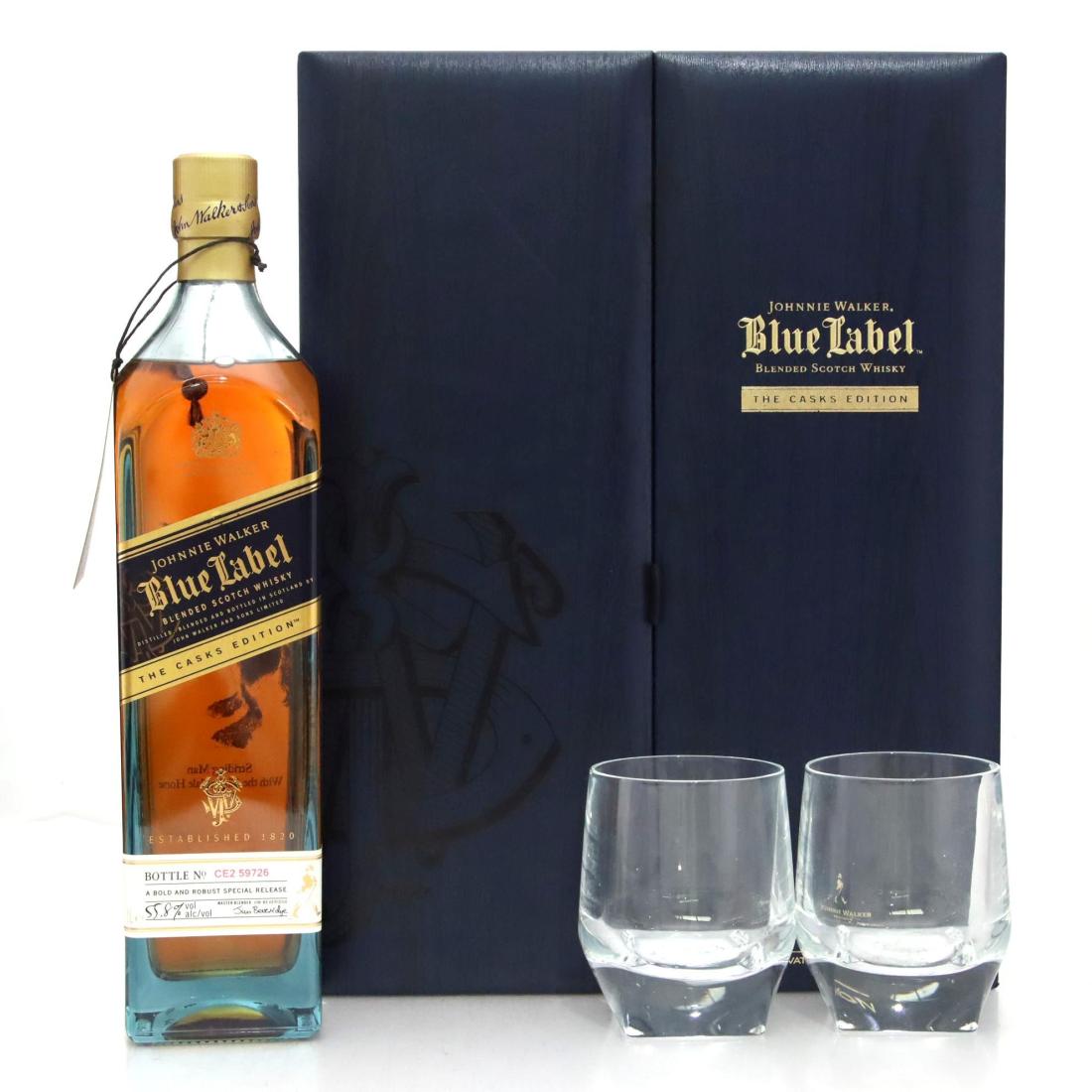 Johnnie Walker Blue Label The Casks Edition Scotch Whisky Striding Man With Clydesdale Horse Litre Glasses Gift Set