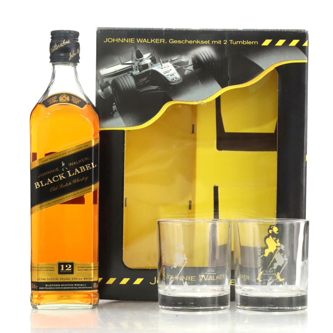Johnnie Walker Black Label 12 Extra Special Deluxe Old Scotch Whisky Team Mclaren Mercedes Glasses Gift Pack