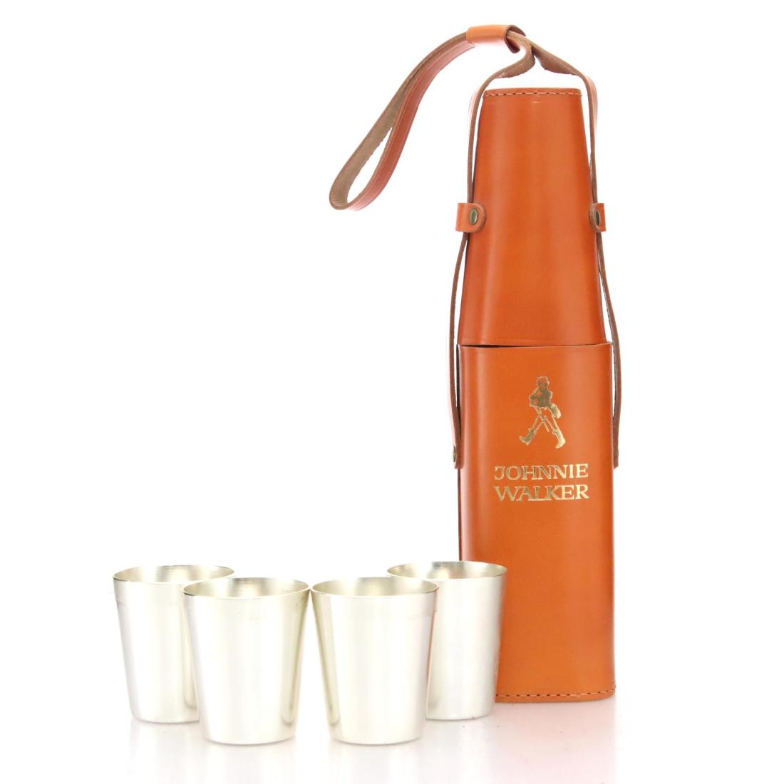 Johnnie Walker Leather Bottle Holder Tin Cups Set