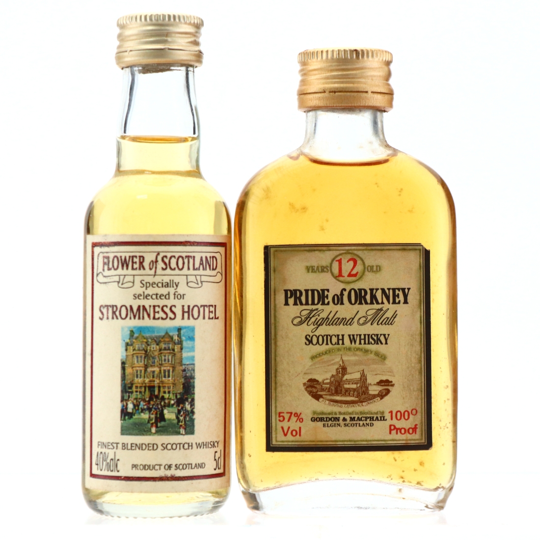 Pride of Orkney 12 Year Old 100 Proof & Flower of Scotland Miniatures x 2