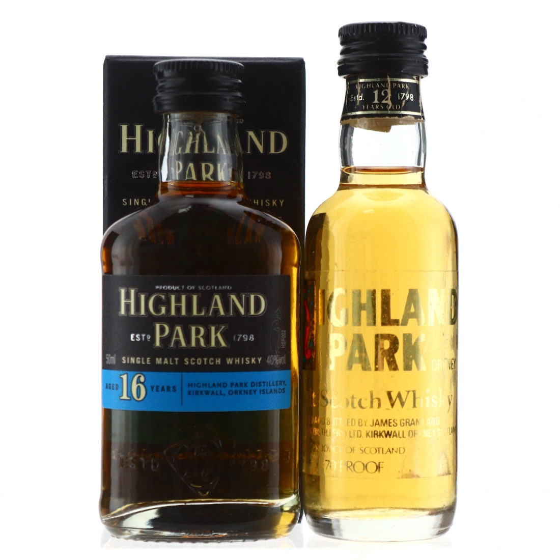 Highland Park 12 Year Old 1970s & 16 Year Old Miniatures x 2
