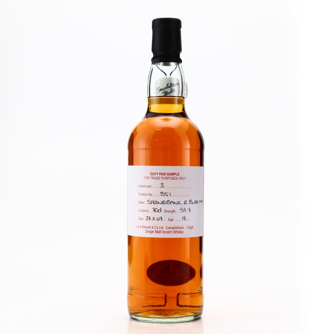 Springbank 2007 Duty Paid Sample 12 Year Old / Refill Burgundy Hogshead