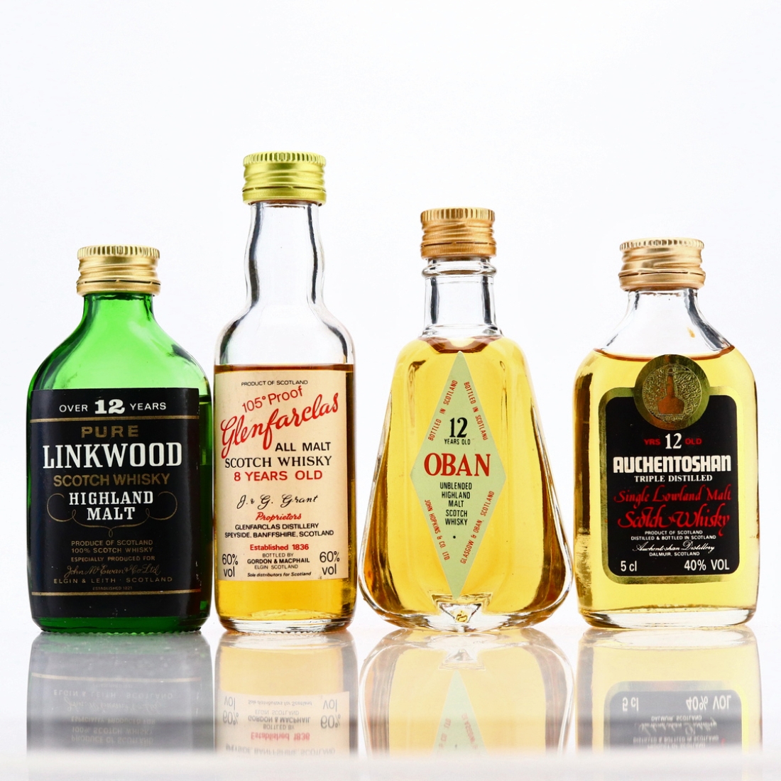 Single Malt Miniatures x 4 1980s / includes Glenfarclas 105 Proof
