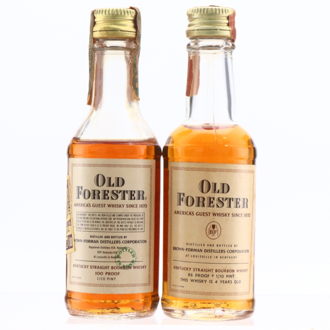 Old Forester Kentucky Straight Bourbon 1950s/60s  Miniatures x 2