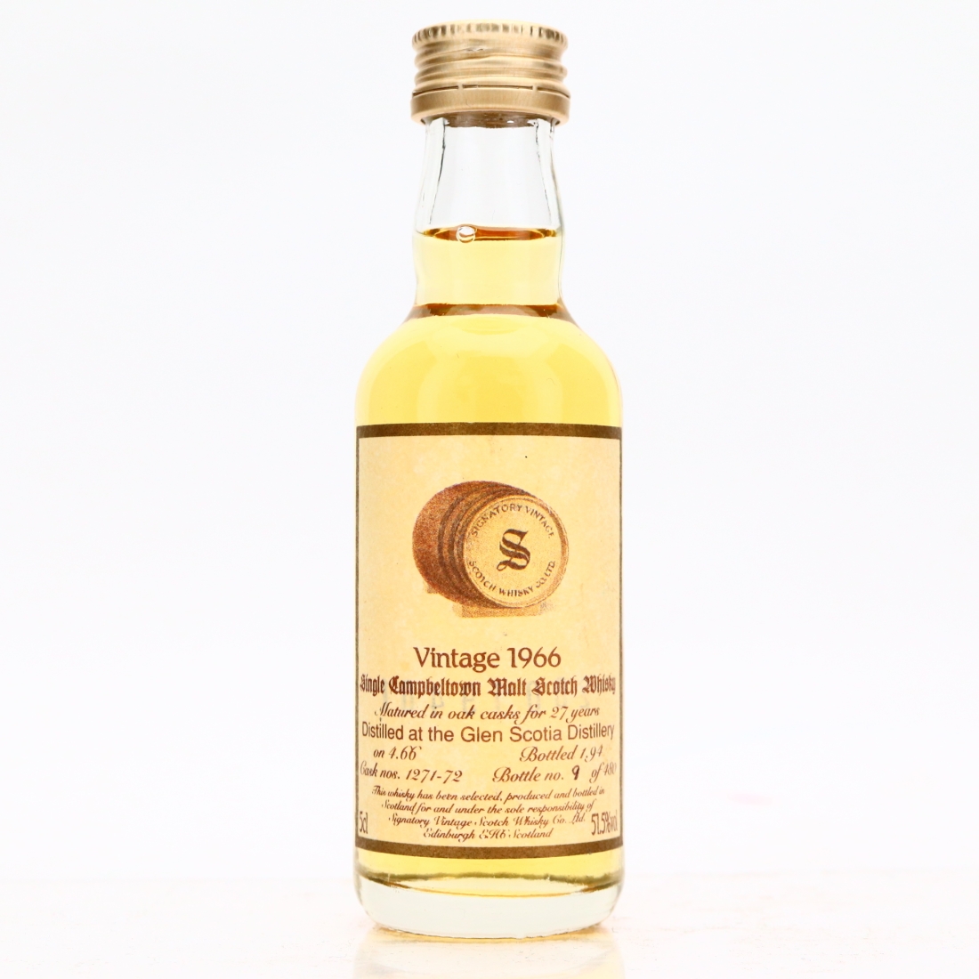 Glen Scotia 1966 Signatory Vintage 27 Year Old Miniature