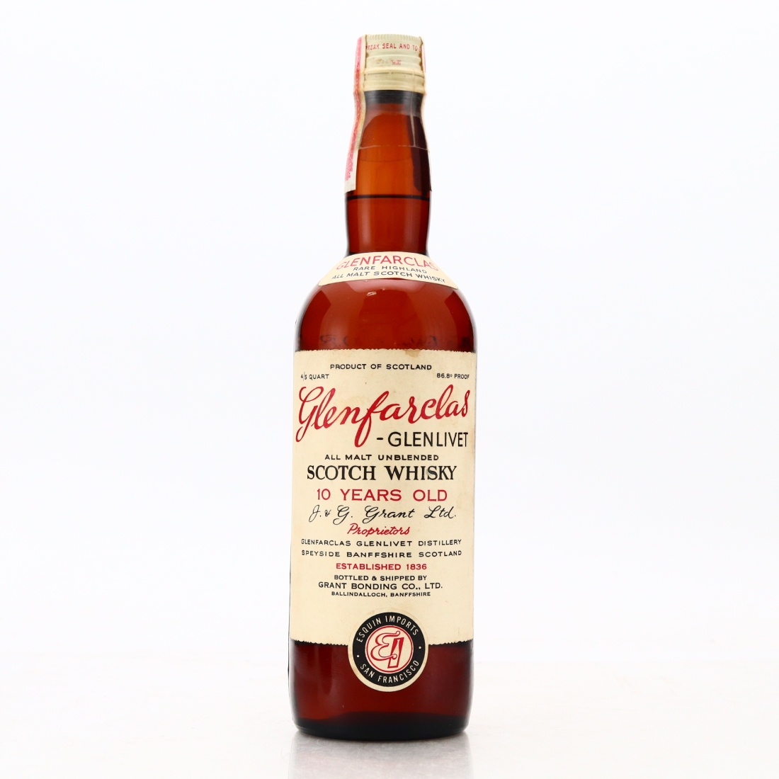 Glenfarclas 10 Year Old Grant Bonding Co 1960s Securocap / Esquin Import, US