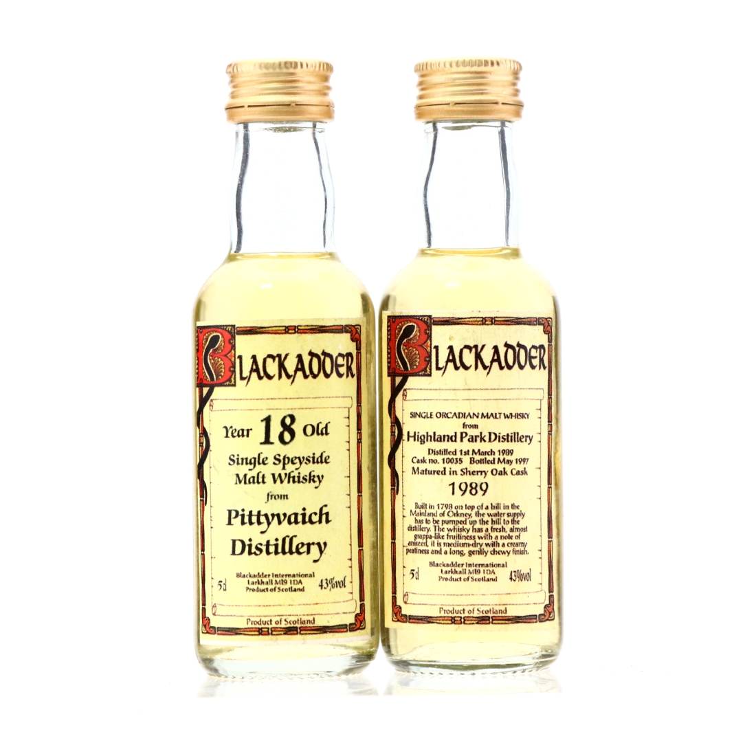 Highland Park 1989 & Pittyvaich Blackadder Miniature x 2
