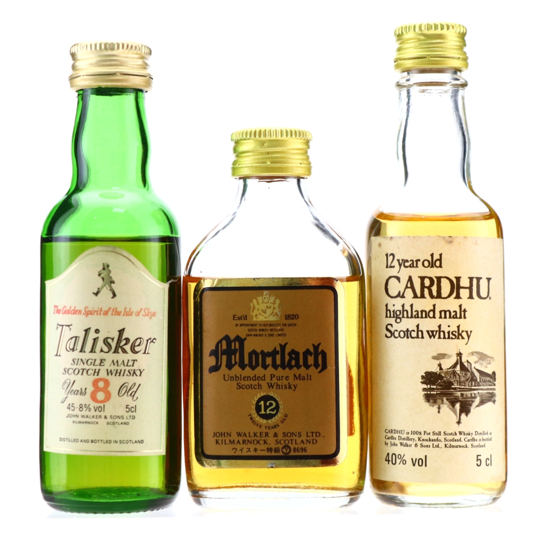 John Walker and Sons Single Malt Miniatures x 3 1980s / includes Mortlach