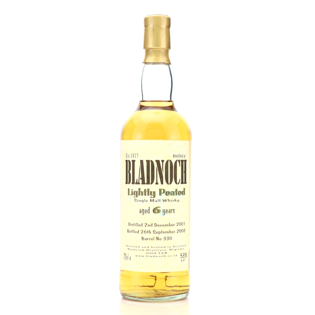 Bladnoch 2001 Lightly Peated Single Cask 6 Year Old #330