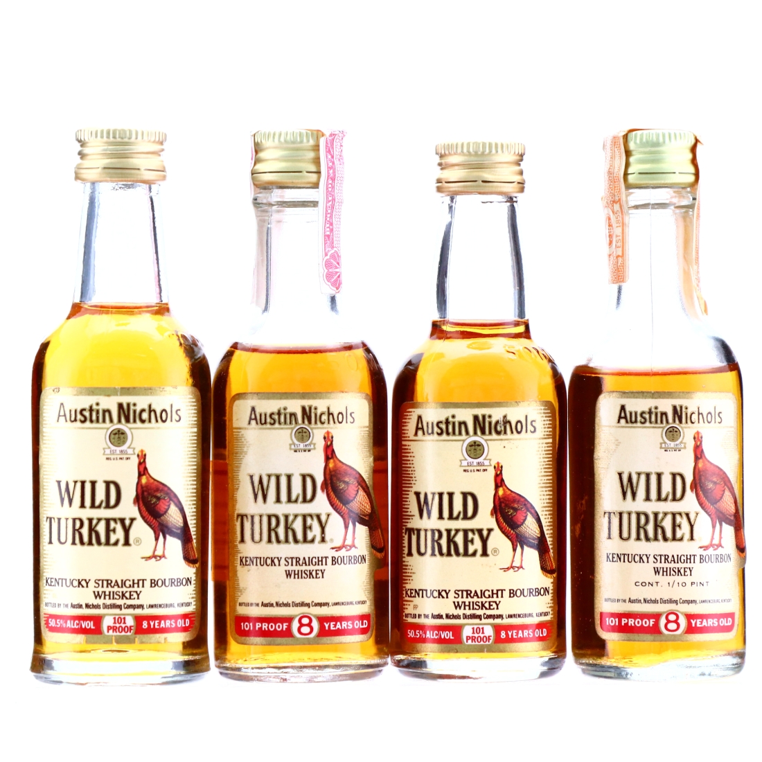 Wild Turkey 8 Year Old 101 Proof 1970s & 1990s Miniature x 4