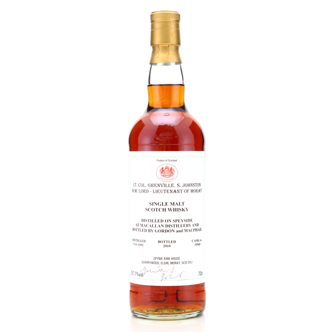 Macallan 1991 Private Cask #19540 / Lt. Col. Grenville S. Johnston - Signed