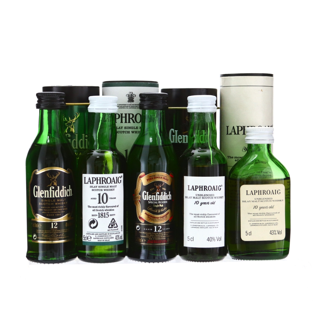 Laphroaig & Glenfiddich Miniature x 5
