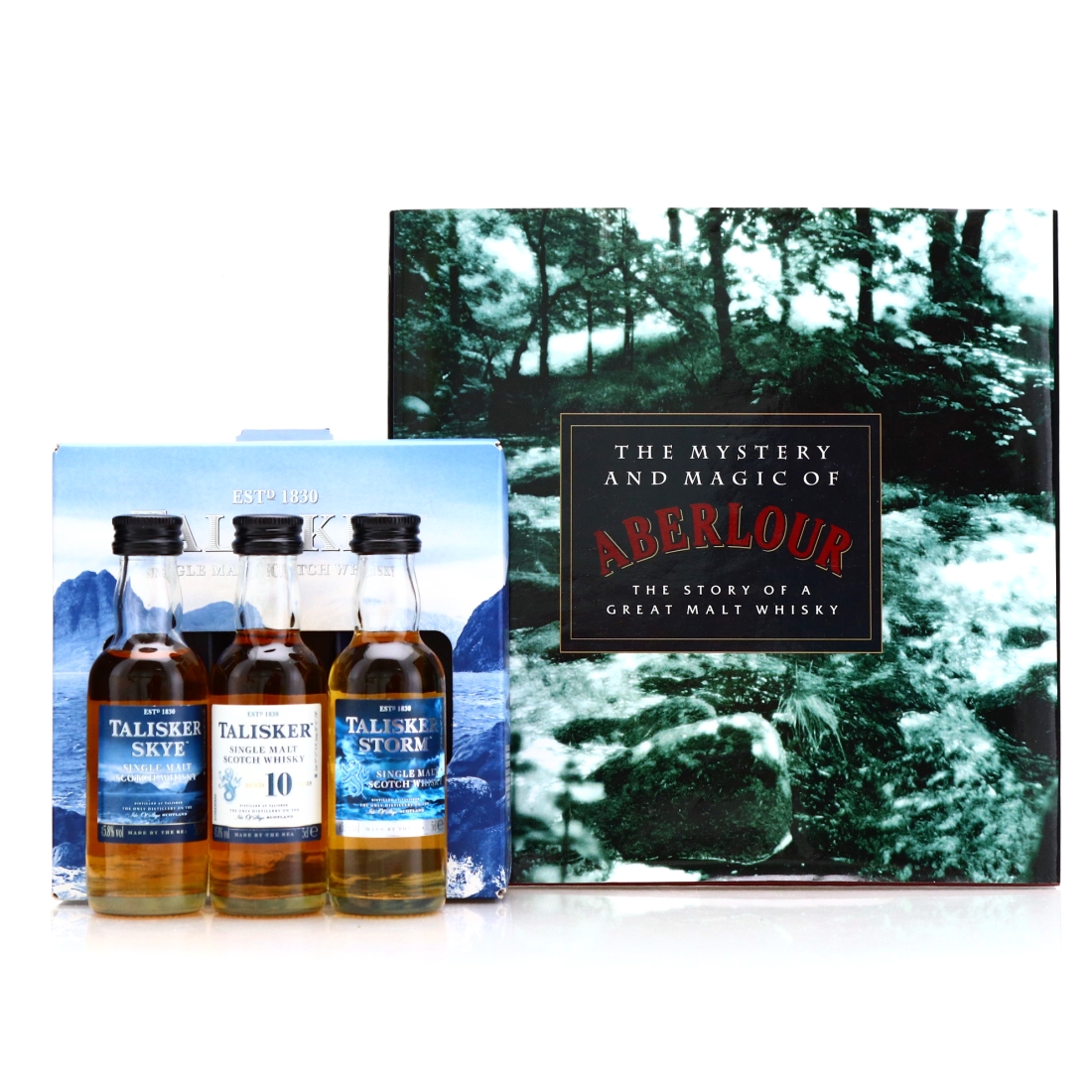 Talisker Made by the Sea Miniatures x 3 with Aberlour Book