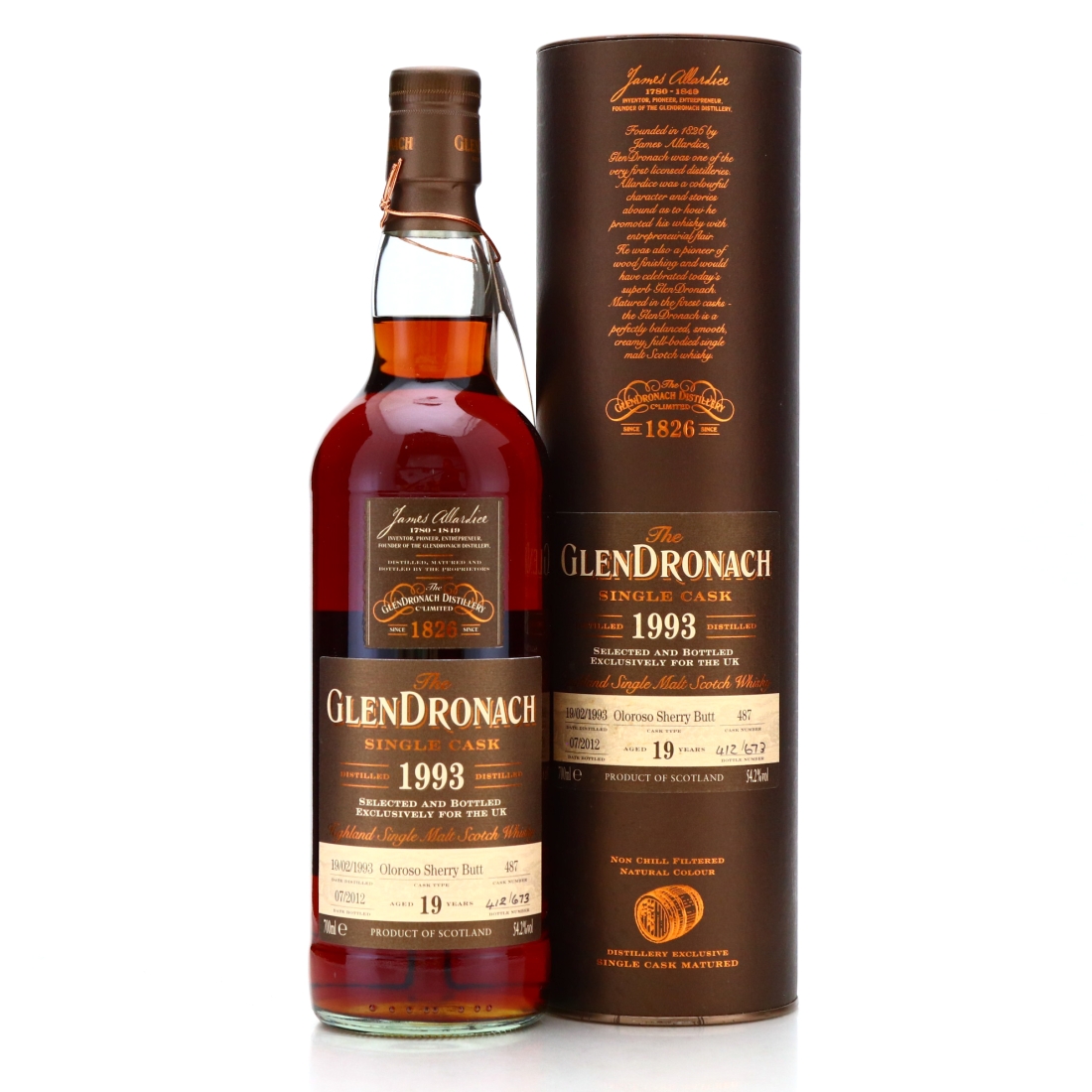 Glendronach 1993 Single Oloroso Cask 19 Year Old #487 / UK 