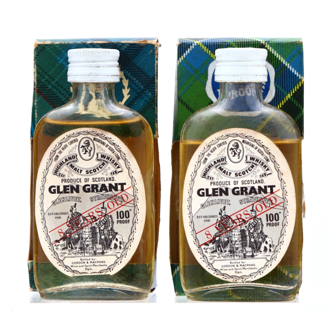 Glen Grant 8 Year Old Gordon and MacPhail 100 Proof Miniature 1970s x 2