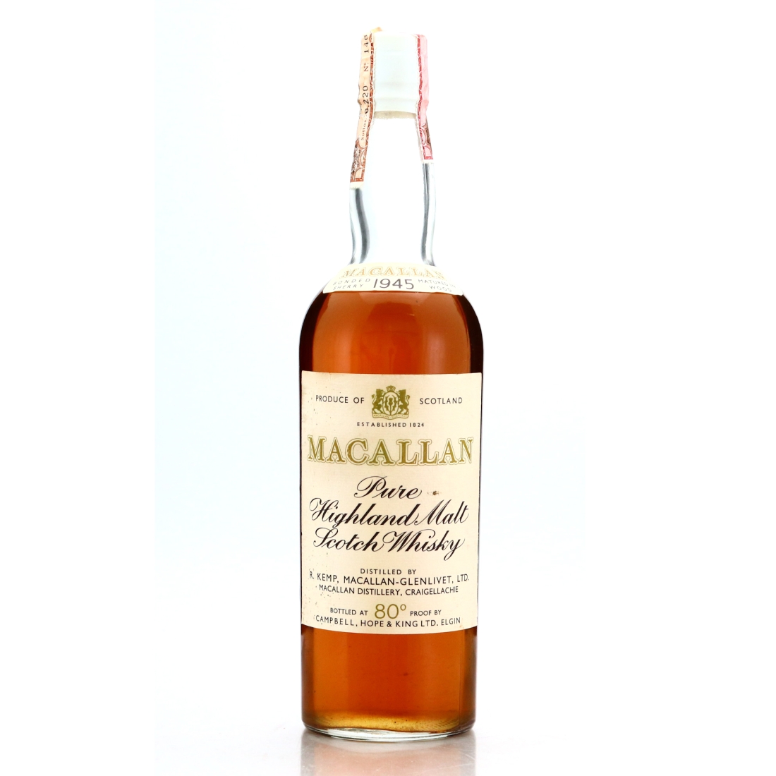 Macallan 1945 Campbell, Hope and King 80 Proof
