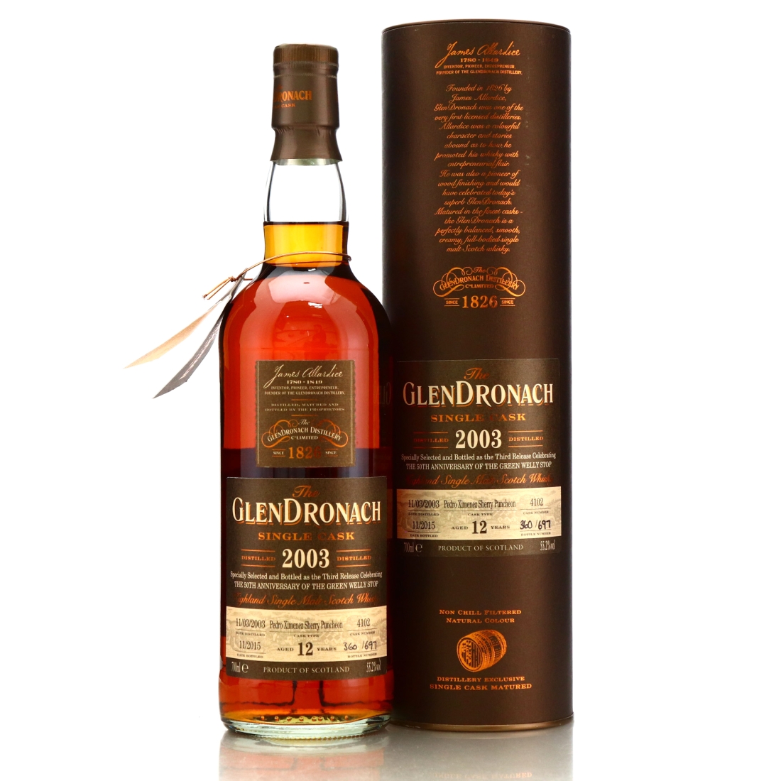 Glendronach 2003 Single Cask 12 Year Old #4102 / Green Welly Stop 50th Anniversary