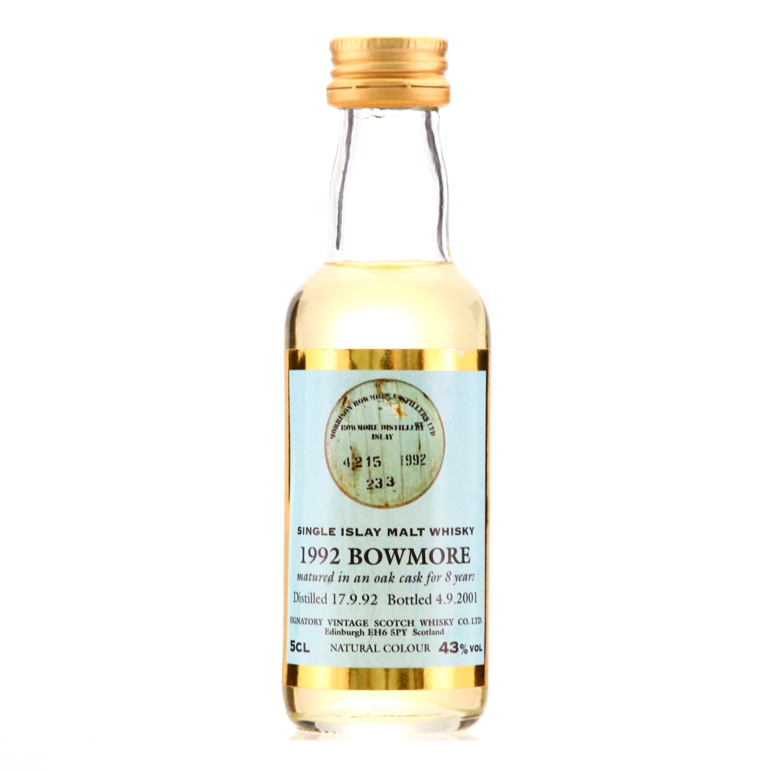 Bowmore 1992 Signatory Vintage 8 Year Old Miniature