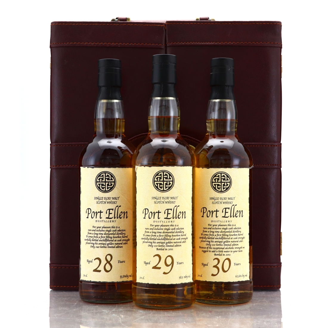 Port Ellen Old Bothwell 28, 29 & 30 Year Old 3 x 70cl with Briefcase