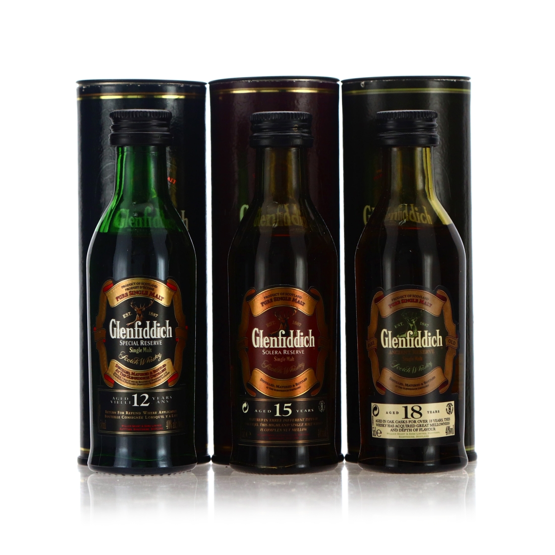 Glenfiddich 12, 15 & 18 Year Old Miniatures x 3