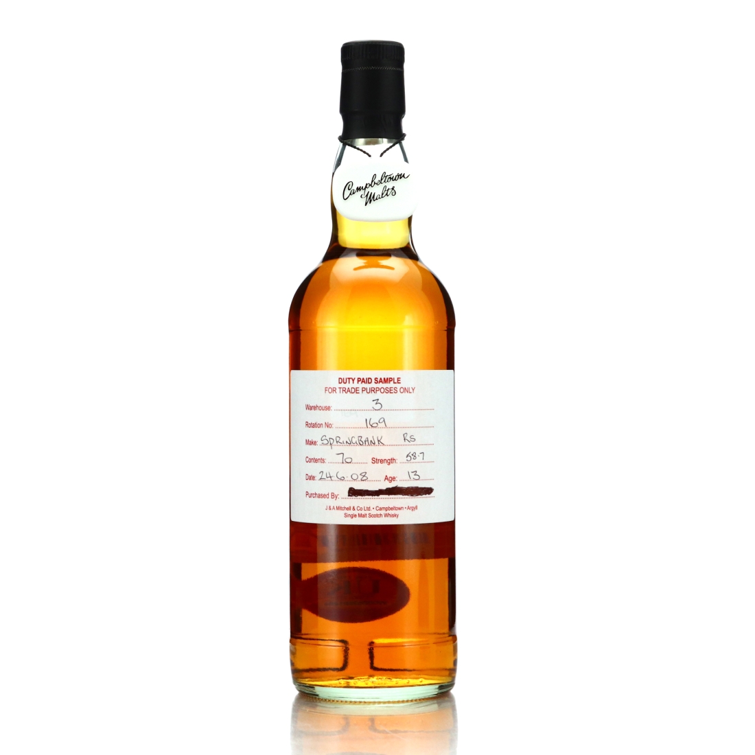 Springbank 2008 Duty Paid Sample 13 Year Old / Refill Sherry 