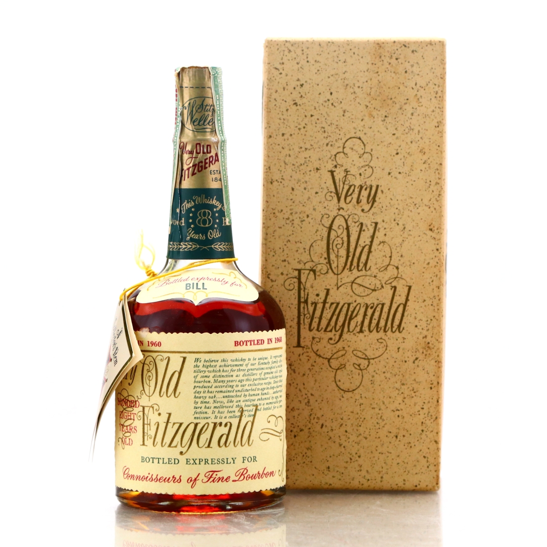 Very Old Fitzgerald 1960 Bottled in Bond 8 Year Old 100 Proof Half Pint for 'Bill' / Stitzel-Weller