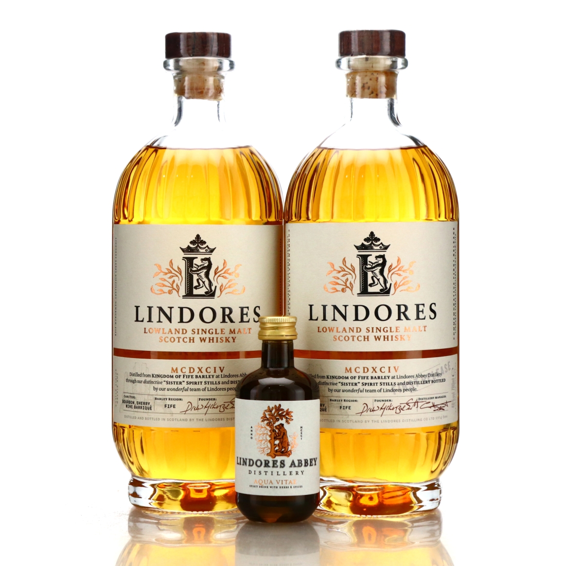 Lindores Single Malt 2 x 70cl / includes Aqua Vita Miniature