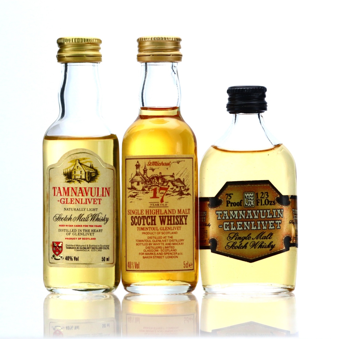 Glenlivet Tamnavulin and Tomintoul Miniatures x 3