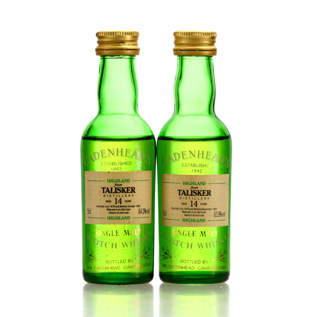 Talisker 1979 Cadenhead's 14 Year Old Miniature x 2