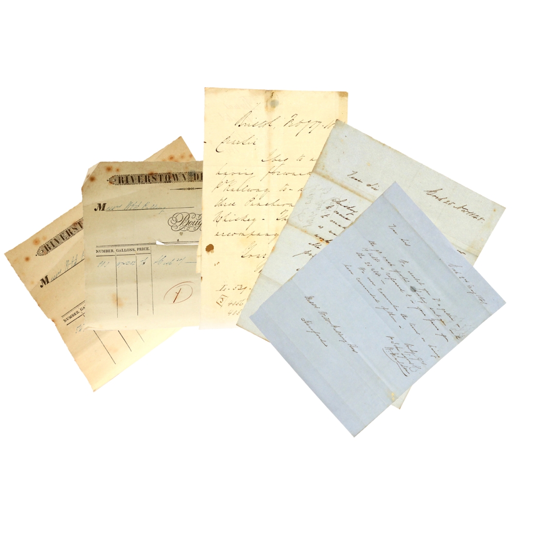 Riverstown Distillery 5 Documents dated 1840s