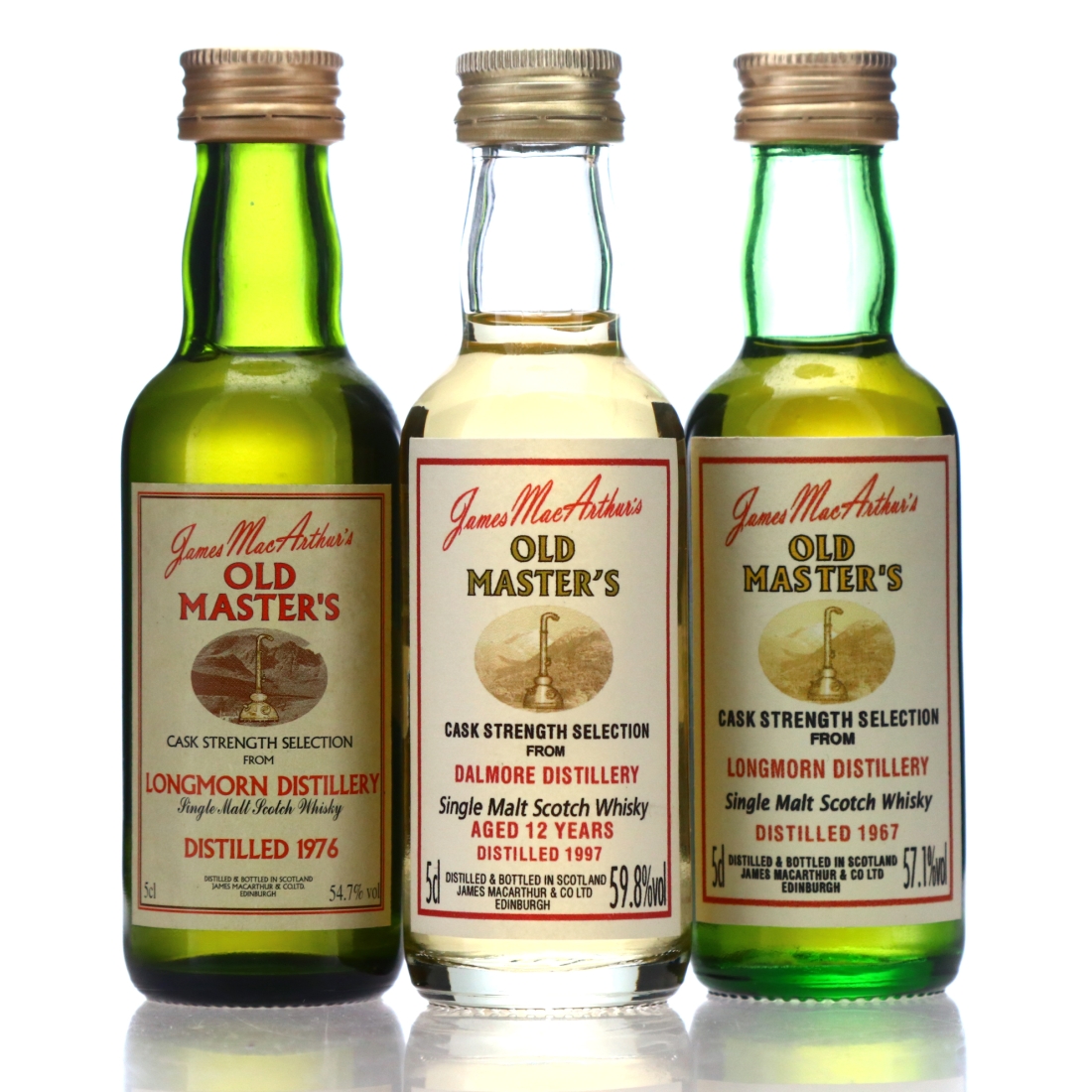 James MacArthur's Old Master's Single Malts Miniatures x 3 / Longmore and Dalmore