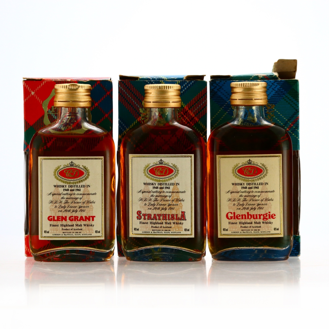 Gordon and MacPhail Royal Wedding 1981 Miniatures x 3 