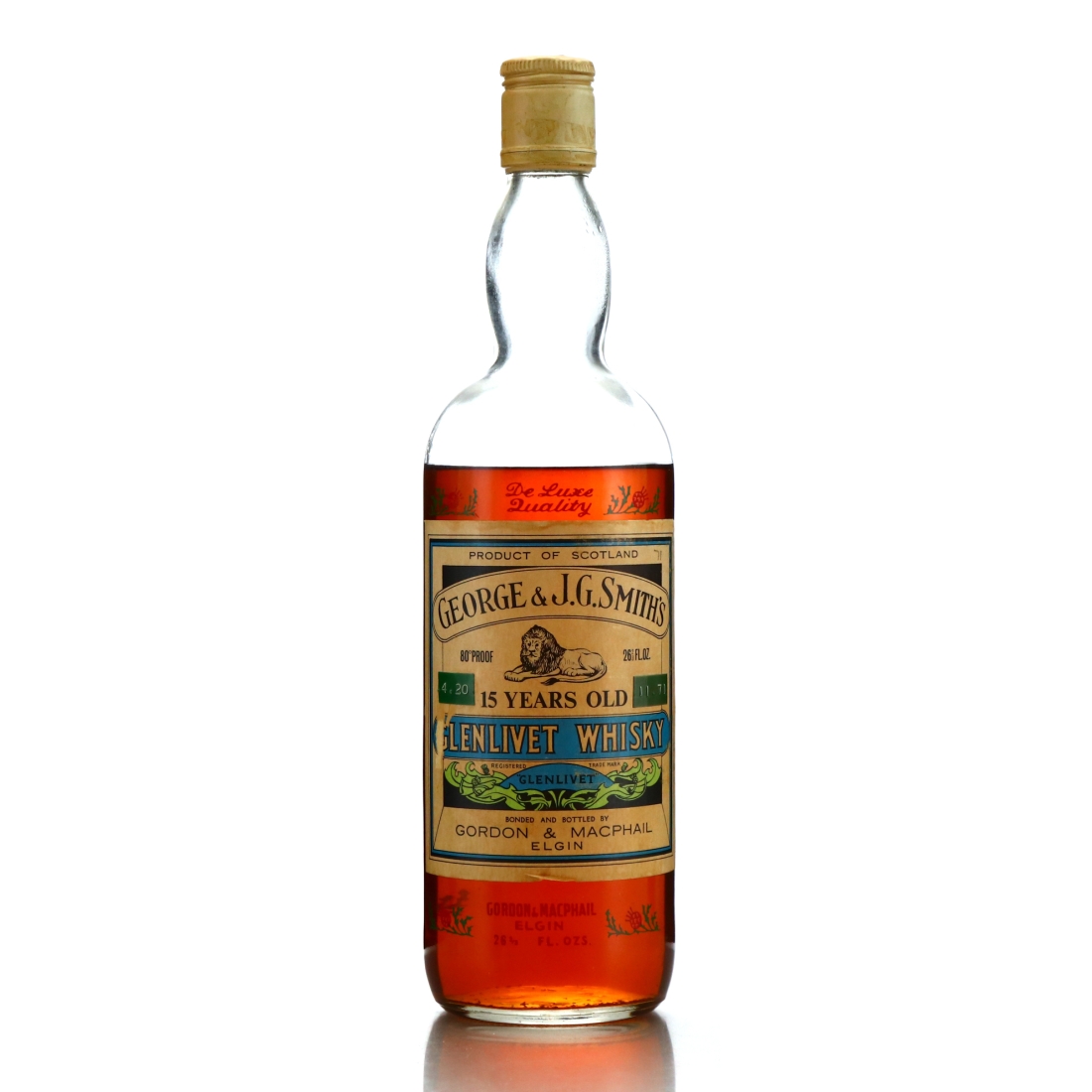 Glenlivet 15 Year Old Gordon and MacPhail 80 Proof 1970s