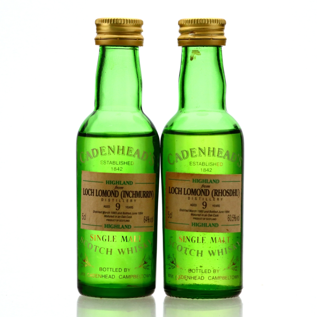 Loch Lomond 1985 Cadenhead's 9 Year Old Miniature x 2