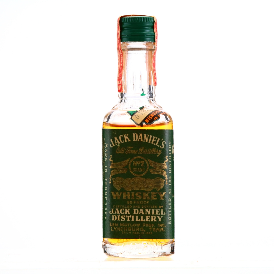 Jack Daniel's Old No.7 Green Label 90 Proof Miniature circa 1950s