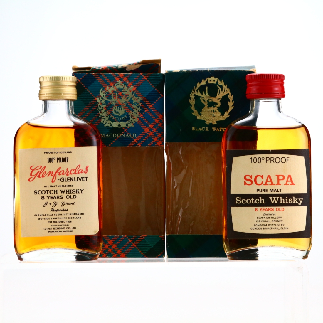 Scapa  & Glenfarclas Gordon and MacPhail 100 Proof Miniature x 2 