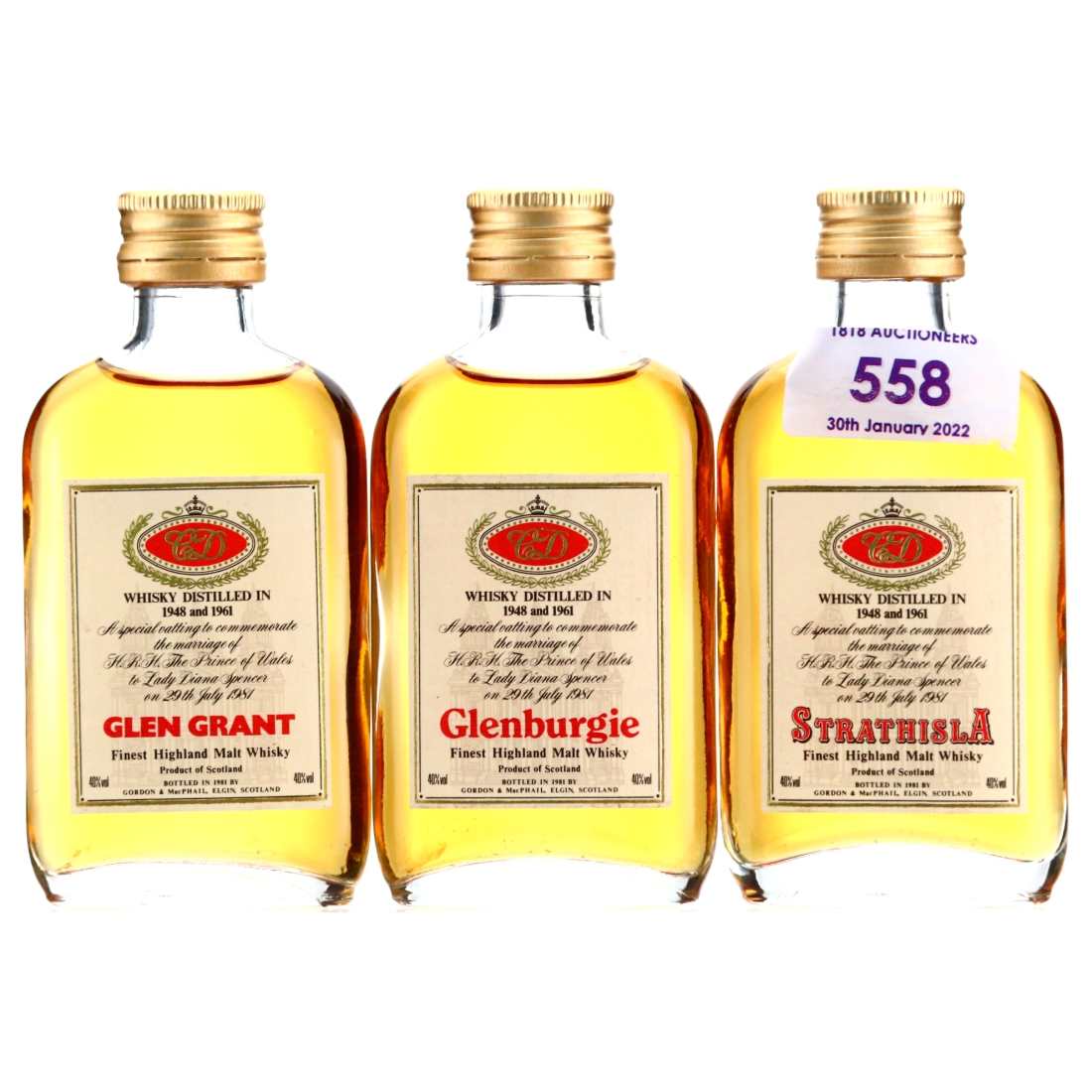 Gordon and MacPhail 1948-1961 Royal Wedding 1981 Miniature x 3