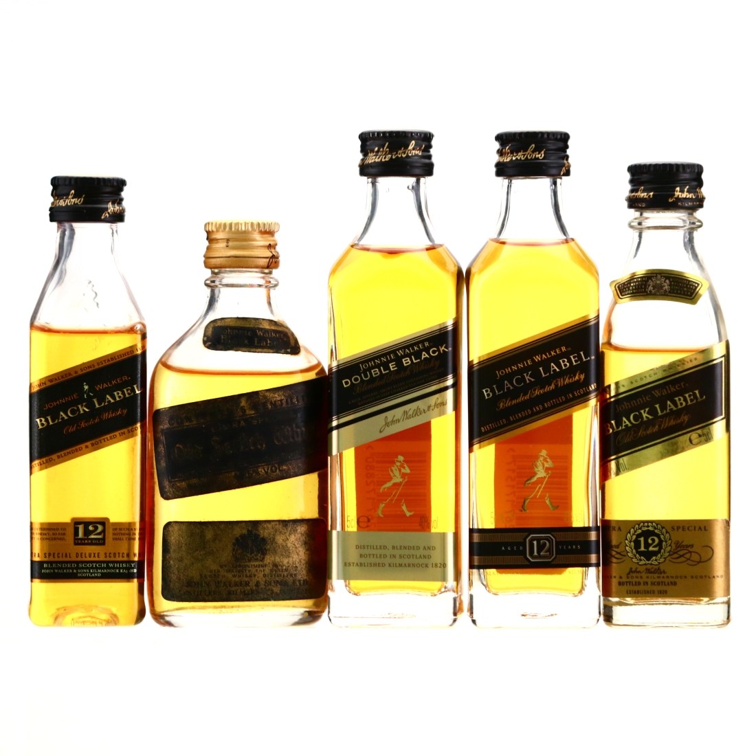 Johnnie Walker Black Label & Double Black Miniature x 5