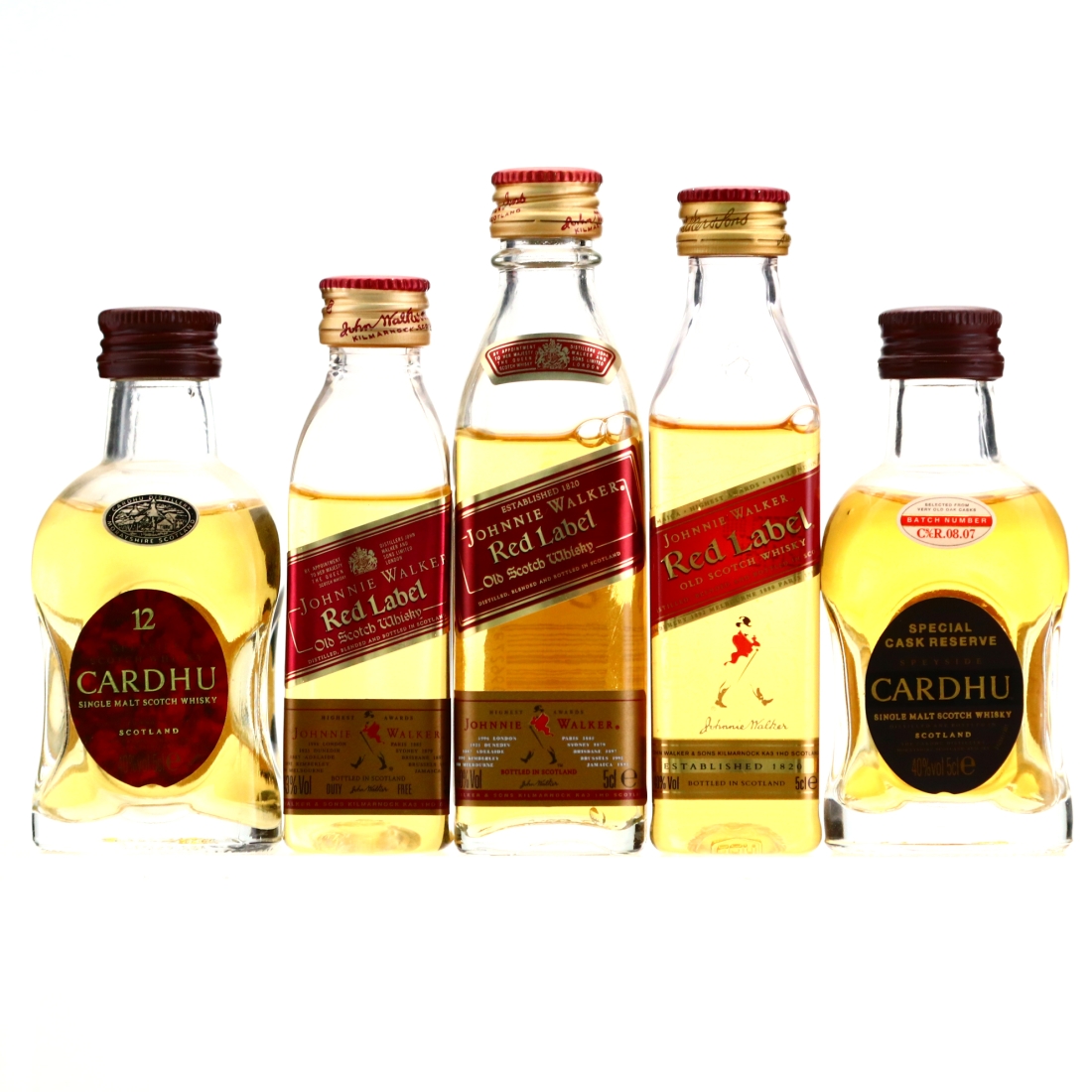 Cardhu & Johnnie Walker Red Label Miniature x 5