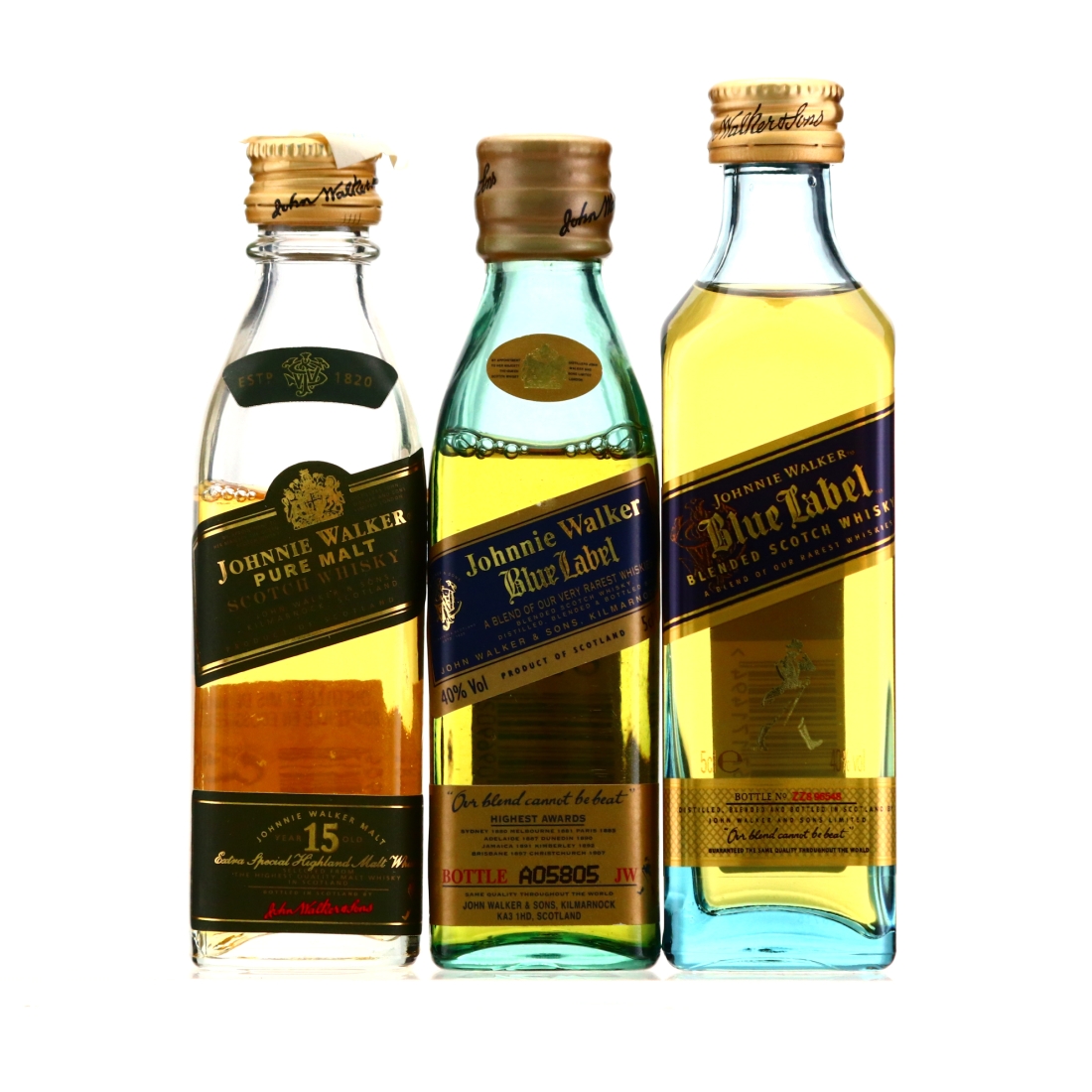 Johnnie Walker Green & Blue Label Miniature x 3